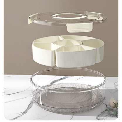 Cutie de Depozitare pentru Alimente, cu 6 Compartimente, pentru Condimente, Fructe, Legume, cu Manere de Prindere, Rotativa 360 de Grade, Inchidere Ermetica, 32x8 cm, Alba