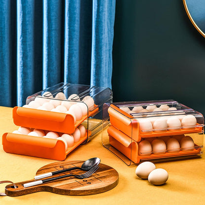 Suport pentru Oua, Strat Dublu, Capacitate 32 de Oua, 23.5x21.5 cm, din Plastic, Portocaliu