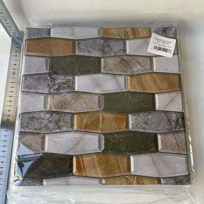 Set 10 x Placi Tapet Autocolant 3D cu Imitatie de Marmura Asimetrica, pentru Perete Bucatarie Sufragerie, Usor de Curatat, Rezistent la Apa, Autoadeziv, 30x30 cm, Maro Gri Negru