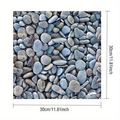 Set 10 x Placi Tapet Autocolant 3D cu Imitatie de Pietre Mici, pentru Perete Bucatarie Sufragerie, Usor de Curatat, Rezistent la Apa, Autoadeziv, 30x30 cm, Gri