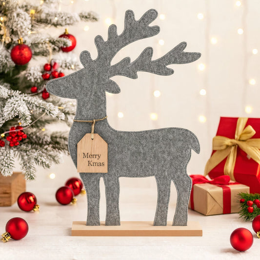 Decoratiune de Craciun 60x35x10cm, Model Ren cu Baza din Lemn