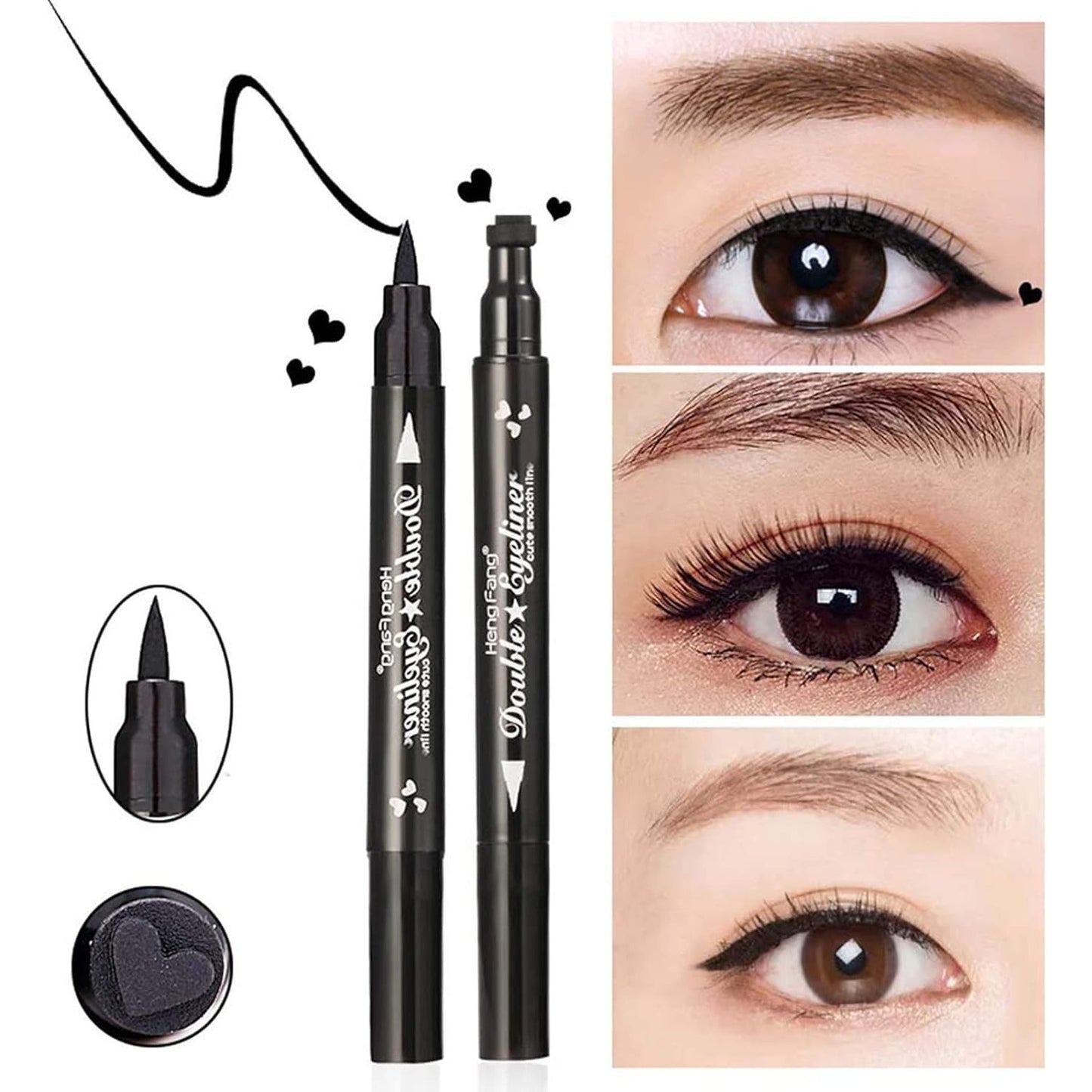 Tus Lichid pentru Ochi, 2 Capete, Eyeliner si Stampila Inima, Pentru Ochi si Corp, 50 g, Rezistent la Apa, 12.7 x 3 cm, Negru