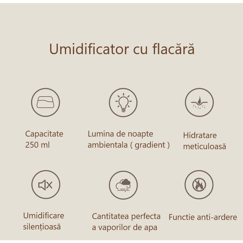 Umidificator De Tip Flacara, Cu Sromaterapie, 7 Culori, 250 ml