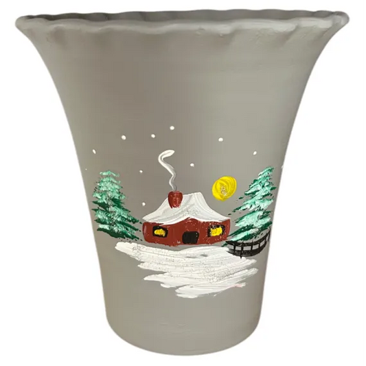 Vaza cu motive de craciun din ceramica, pictata manual, inaltime 20 cm