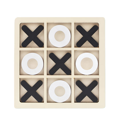 Jucarie Montessori Tic Tac Toe, Educativa, Interactiva, din lemn, X si O, 9 Piese, 14.3x14.3 cm, Negru Alb